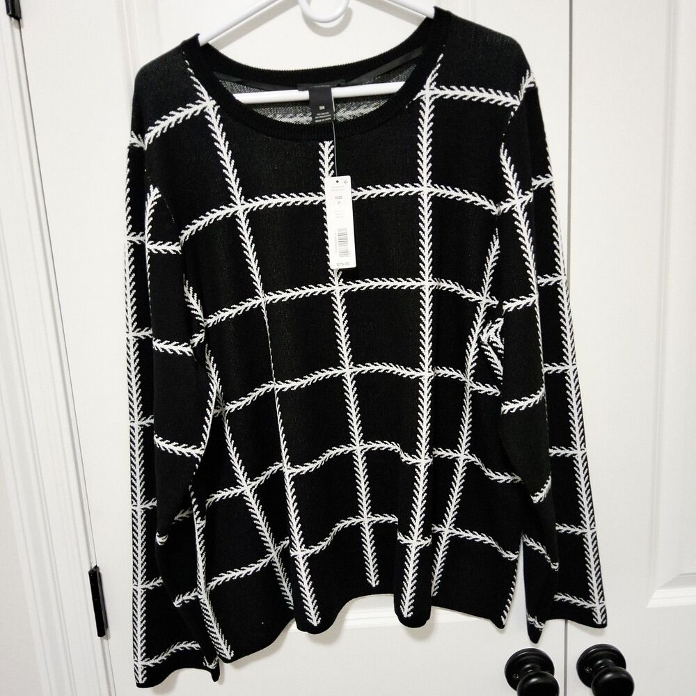 Investments Woman Black & White Striped Plus Size 3X Fall Winter Sweater NWT